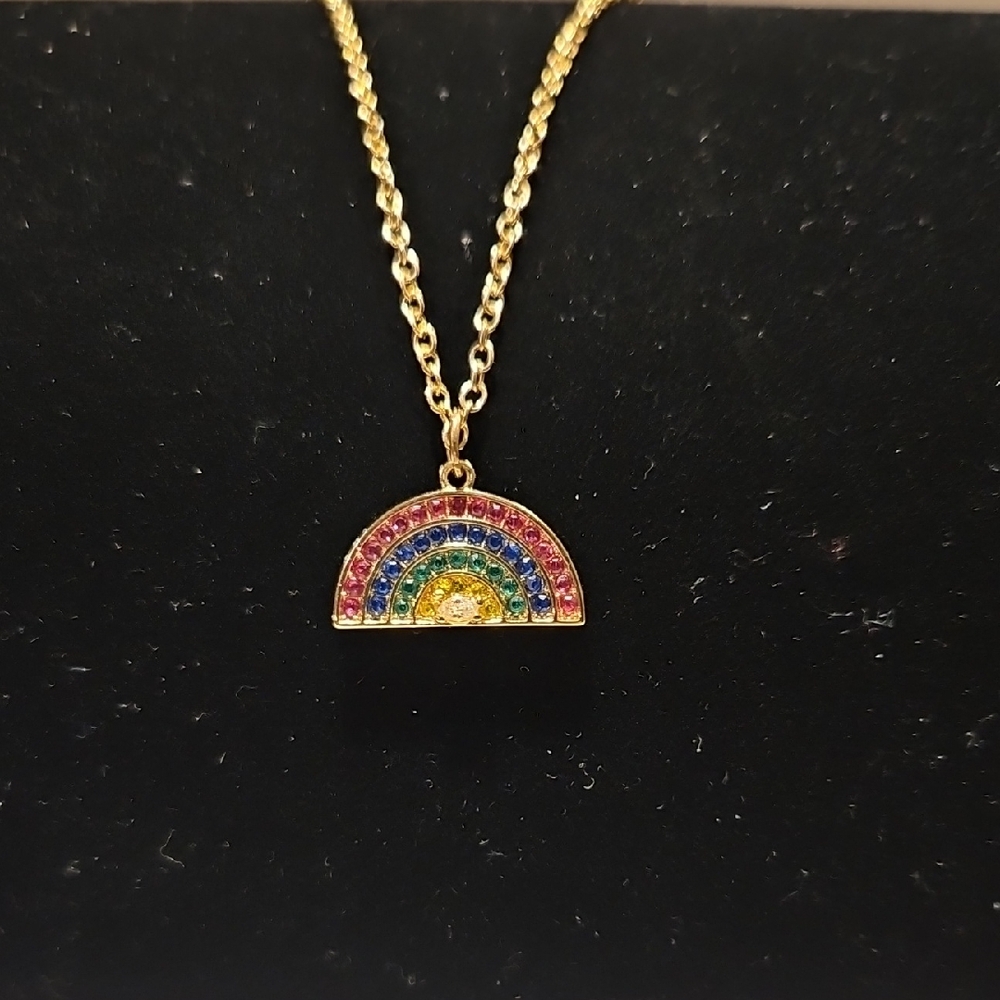UNCOMMON JANE'S RAINBOW NECKLACE. GOLD TONE 10 " LONG